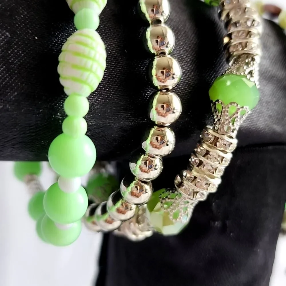 Diva Stack Green and Silver Bracelets NWOT